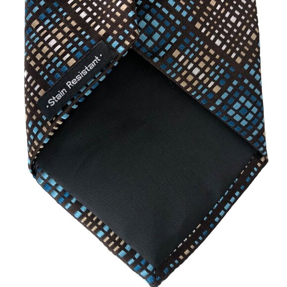 Croft & Barrow Blue/Tan Geometric Print Handmade 100% Silk Textured Stain Resist - Picture 4 of 8